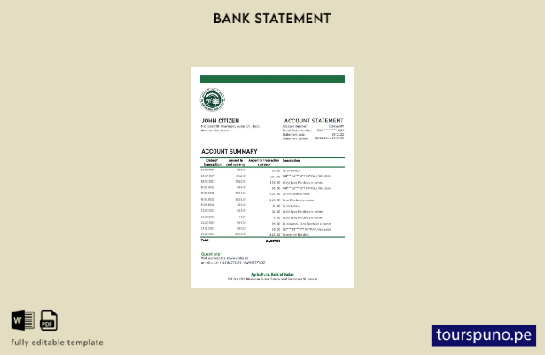 listo para imprimir plantilla de Excel de extracto bancario del Banco Agrícola d